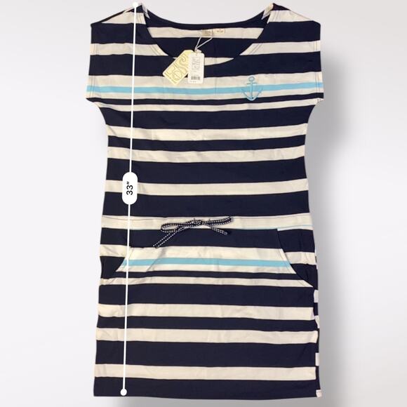 Beach‎ by Exist NWT Blue Striped Anchor Embroidered Shirt Mini Dress Size L - Picture 3 of 9